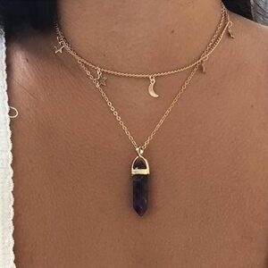 Moon stars natural stone choker